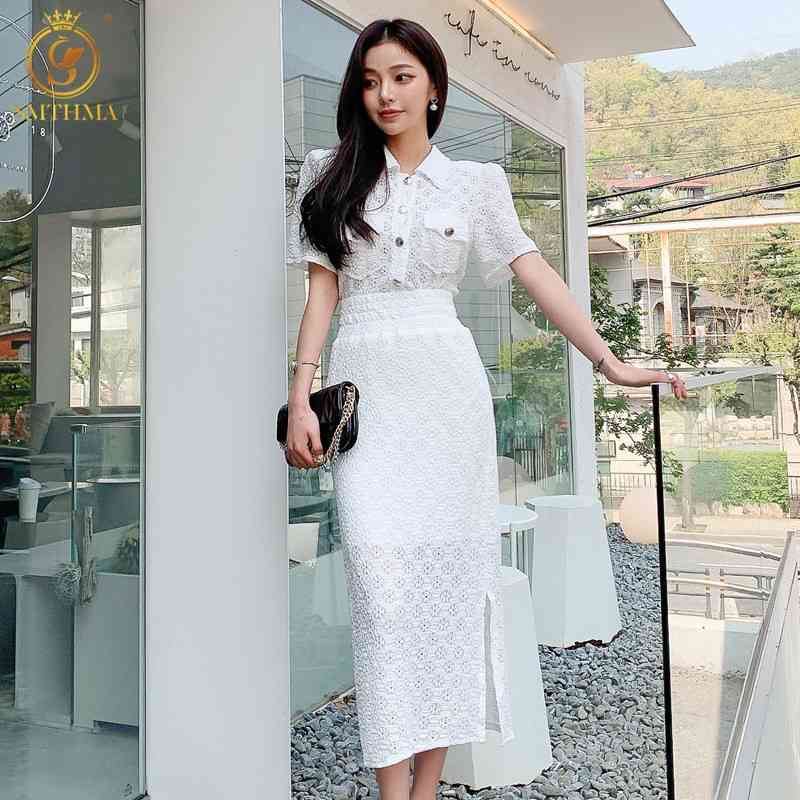 Two Pieces Set Women Summer Short Sleeve White Single-Breasted Blouses +Elastic Waist Sexy Split Korean Chic Office Skirt Suit 210520, Photo color
Two Pieces Set Women Summer Short Sleeve White Single-Breasted Blouses +Elastic Waist Sexy Split Korean Chic Office Skirt Suit 210520, Photo color