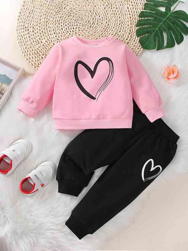 Baby Heart Print Sweatshirt With Joggers SHE