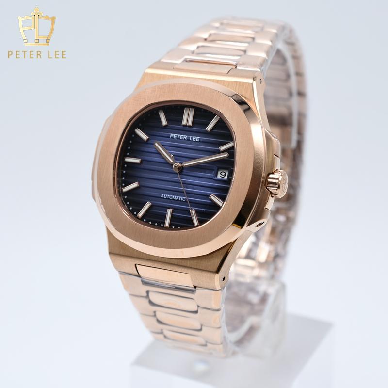 Wristwatches PETER LEE Top Brand 40mm Luxury Watch For Men Rose Gold Classic Mechanical Automatic Stainless Steel Auto Date
Wristwatches PETER LEE Top Brand 40mm Luxury Watch For Men Rose Gold Classic Mechanical Automatic Stainless Steel Auto Date
