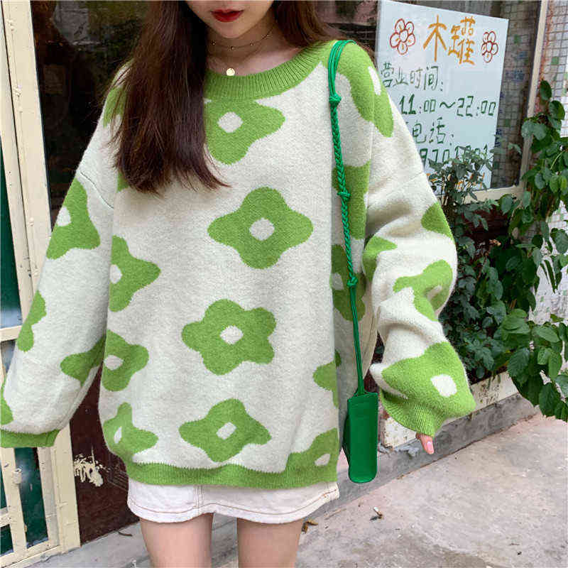 ins fashion Women Sweaters Winter Women Flower Sweaters over size women pullover sweaters 211109
