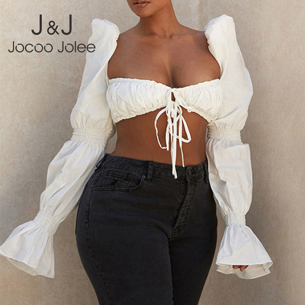Jocoo Jolee Elegant Shirt Sexy Backless Shirred White Crop Tops Women Flare Long Sleeve Tie Front Blouse Female Casual Blusas 210518, Beige
Jocoo Jolee Elegant Shirt Sexy Backless Shirred White Crop Tops Women Flare Long Sleeve Tie Front Blouse Female Casual Blusas 210518, Beige