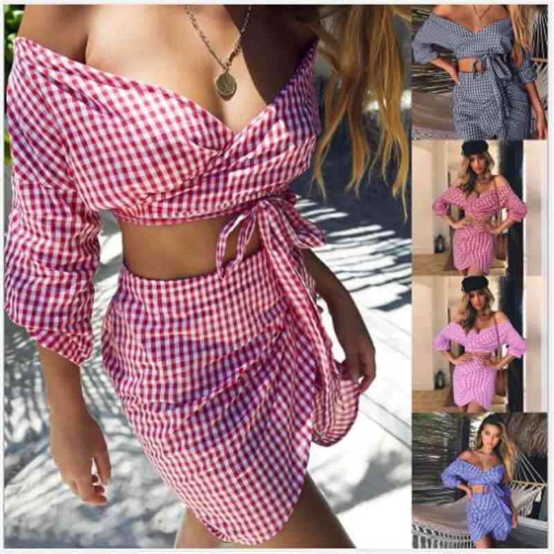 Plaid Designer Tracksuits Women Casual Sweet 2 Piece Dress Summer Printed Sexy Slim Half Sleeved V Neck Fashion Women Tracksuits, White
Plaid Designer Tracksuits Women Casual Sweet 2 Piece Dress Summer Printed Sexy Slim Half Sleeved V Neck Fashion Women Tracksuits, White