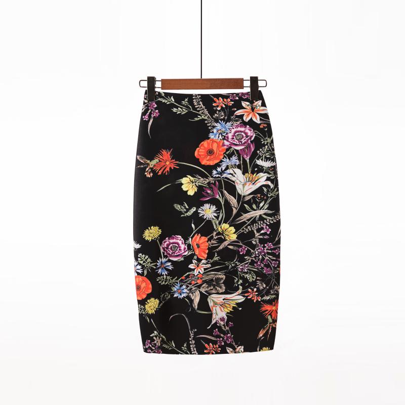 Floral Print Elastic High Waist Pencil Skirts Midi Skirt Women Printed OL Work Wear Summer Plus Size Short