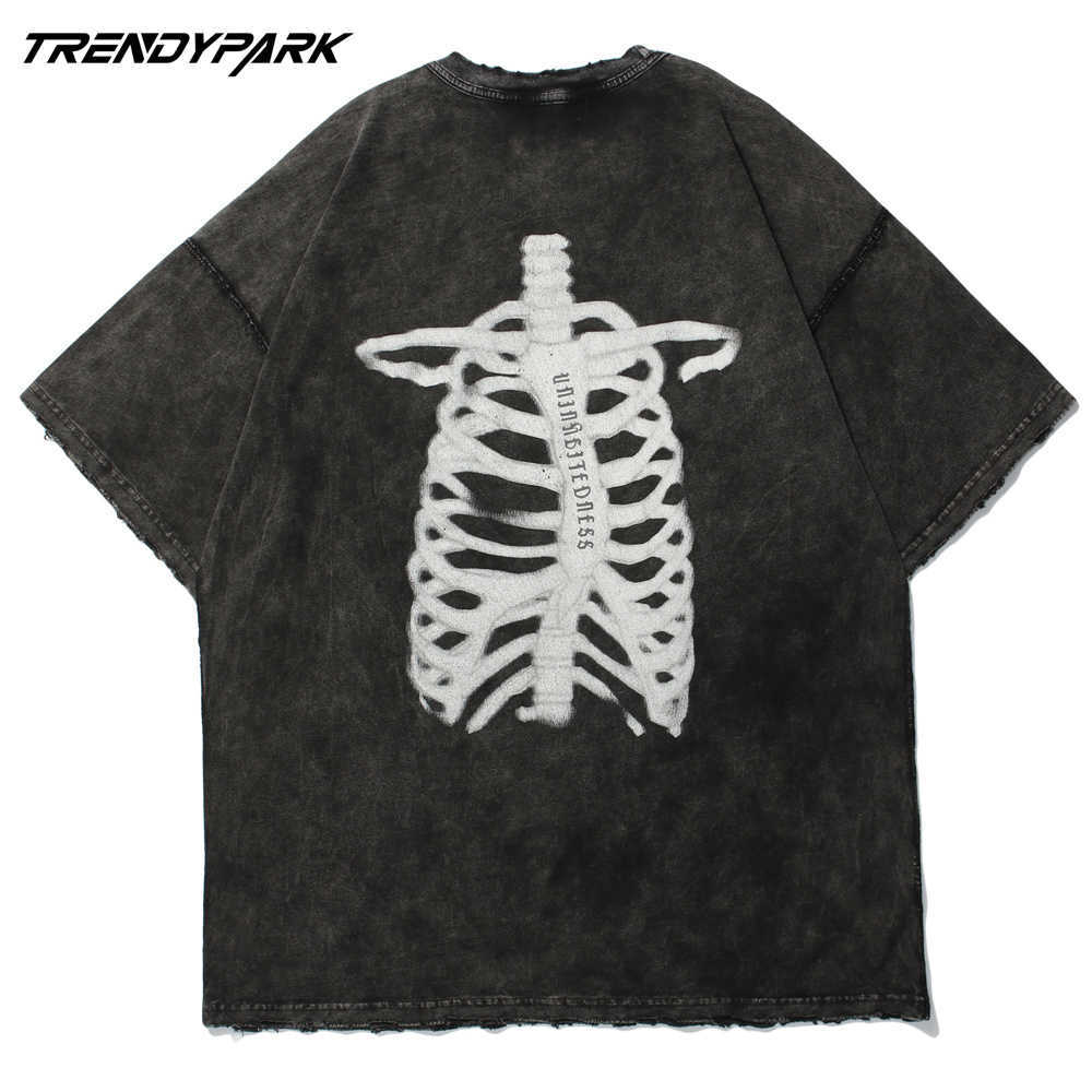 Hip Hop Oversized Harajuku T Shirt Men Skeleton Print Goth Tshirt Cotton Casual Summer Short Sleeve T-Shirt Streetwear Tops 210601