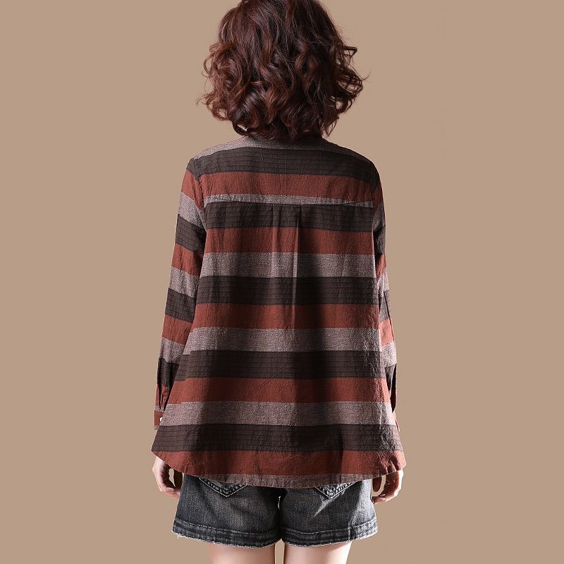 Spring Fashion Women Long Sleeve Shirts Plus Size All-matched Casual Striped Blouse Cotton Female Loose Shirt D 210512