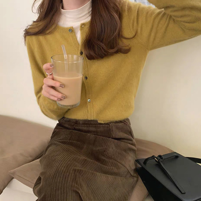 Fashion 6 Colors Single-breasted Sweaters Women Autumn O-neck Long Sleeve Loose Sweater Thicken Knitted Cardigan 10949 210506