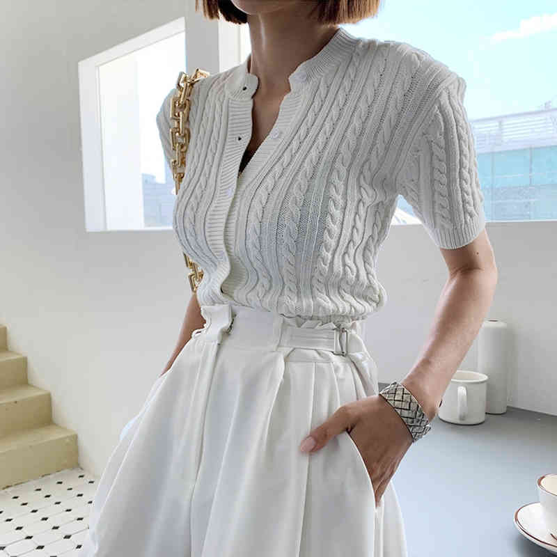 Comelsexy Spring Women Female Cardigan Solid O-neck Thin Breasted Elegant Fashion All-Match Female Office Lady Short Tops 210515