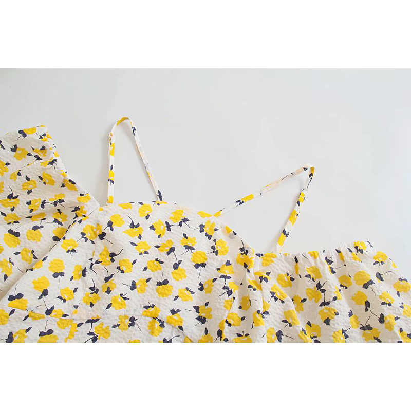 Summer Women Printed Dress Sling Ruffled Sleeve Short Dresses Chic Lady Fashion Casual Clothes 210517