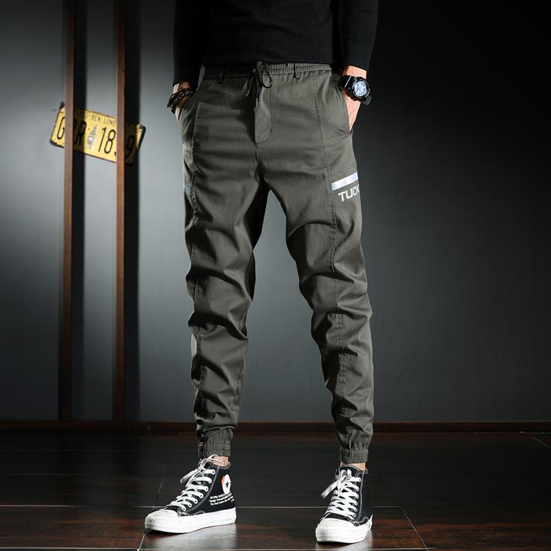 Casual Pencil Pants Men 2021 Fashion Letter Printed Trousers Korean Streetwear Black Drawstring Joggers Men's