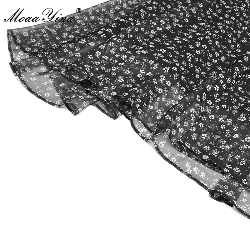 Summer Runway Black Dress Women's Square Collar Lantern sleeve Floral print Long Chiffon Party Gown 210524