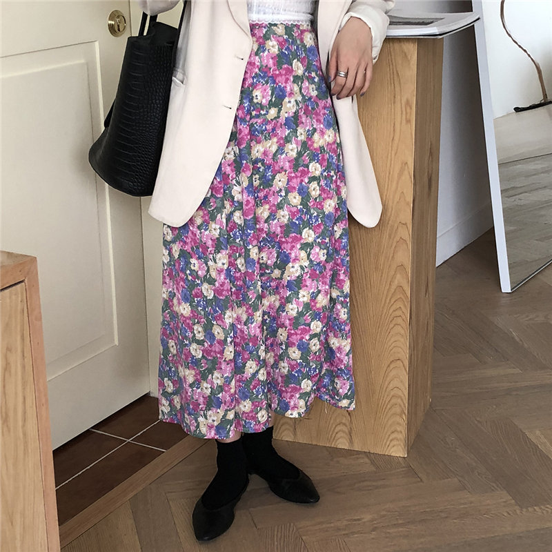 Feminine Fresh Print Florals High Waist Sweet Chic Slim Girls Elegance All Match Streetwear Women A-Line Skirts 210421