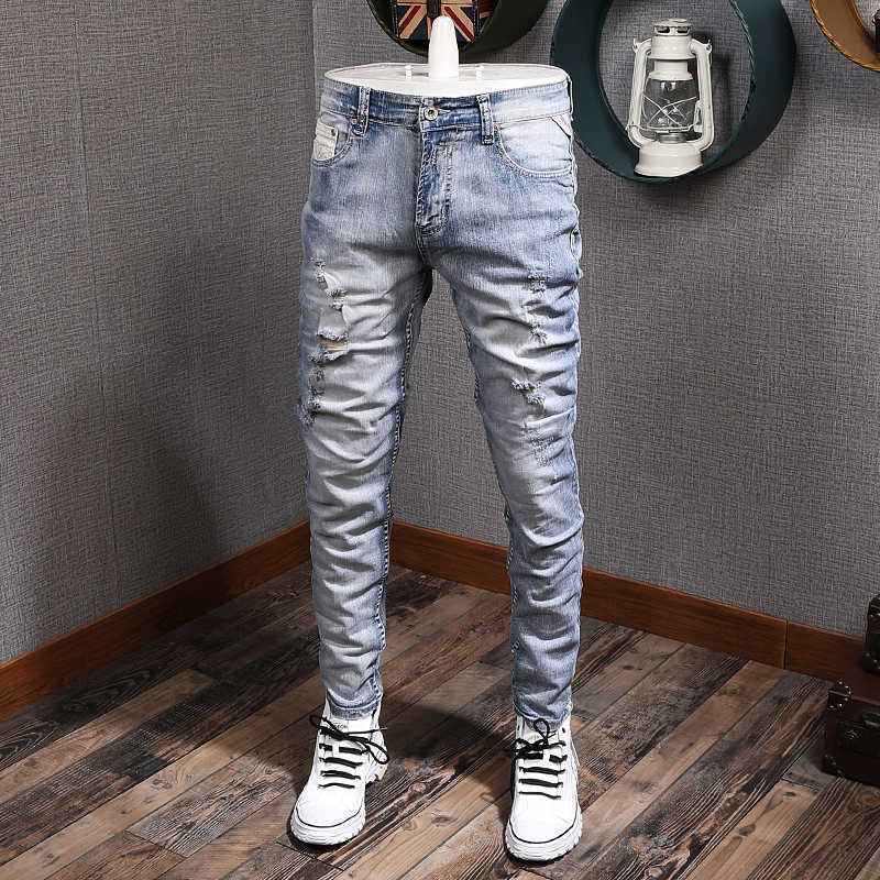 Ly Designer Fashion Men Jeans Retro Light Blue Destroyed Ripped Denim Pencil Pants Streetwear Hip Hop Elastic Slim Trousers
Ly Designer Fashion Men Jeans Retro Light Blue Destroyed Ripped Denim Pencil Pants Streetwear Hip Hop Elastic Slim Trousers