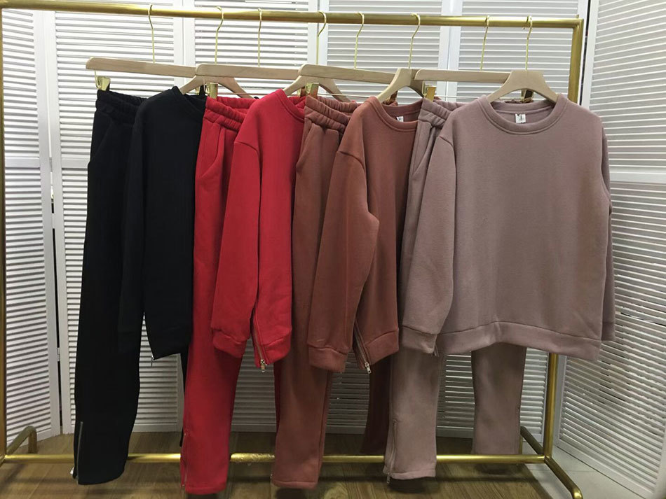 Free Sportswear Two-piece Women's Long Sleeve Pullover & Elastic Pants Fashion Red Autumn Casual Sst 210524