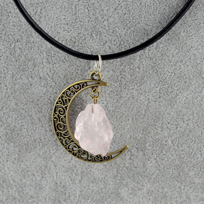 Natural Crystal Stone Necklaces Starry Sky Moon Gemstone Pendant Necklace Sweater Decoration Fashion Jewelry With Chain