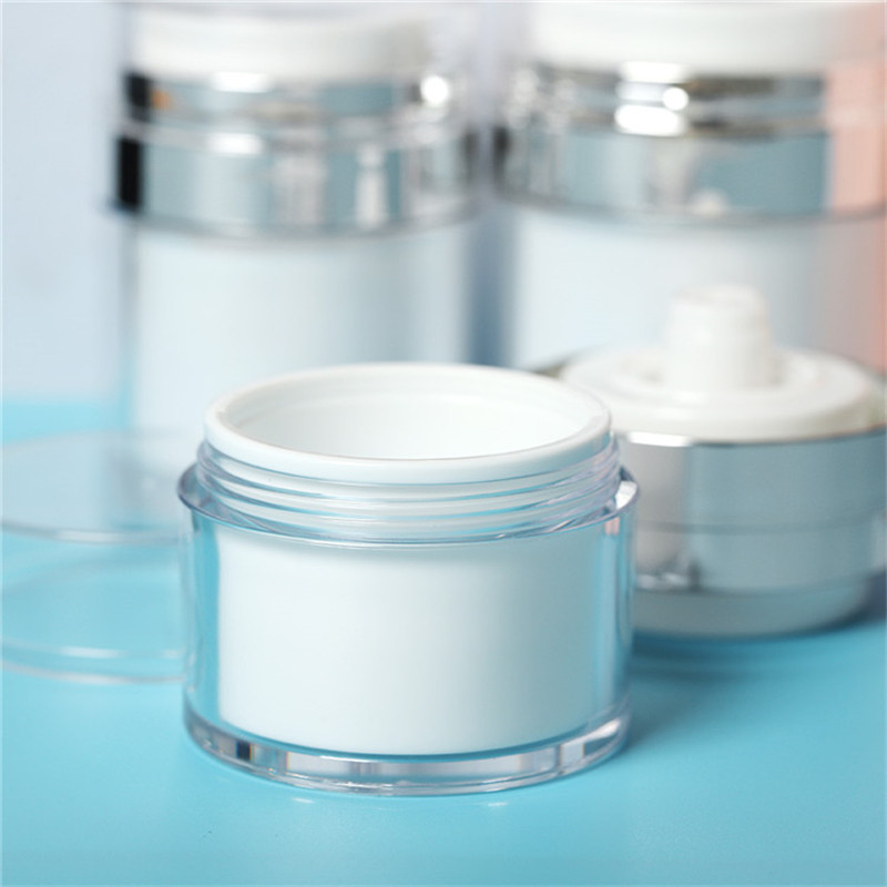 15 30 50 G ML bottles Pearl White Acrylic 0.5oz Airless Round Vacuum Lotion Cream Jar Cosmetic Press Plastic Refillable Air Pump Makeup Container For 