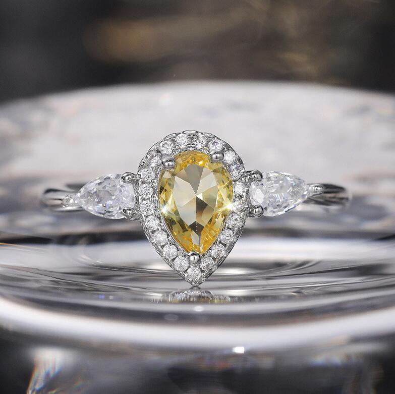 Choucong Brand Wedding Rings Simple Fashion jewelry 925 Silver Fill Pear Cut Yellow 3A Cubic Zircon CZ Diamond Eternity Women Engagement Band Ring For
