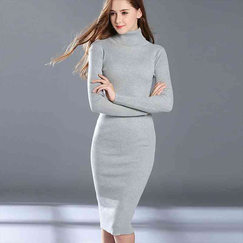Women Autumn Winter Sweater Knitted Dresses Slim Elastic Turtleneck Long Sleeve Sexy Lady Bodycon Robe Dresses Vestidos, Black;gray
Women Autumn Winter Sweater Knitted Dresses Slim Elastic Turtleneck Long Sleeve Sexy Lady Bodycon Robe Dresses Vestidos, Black;gray
