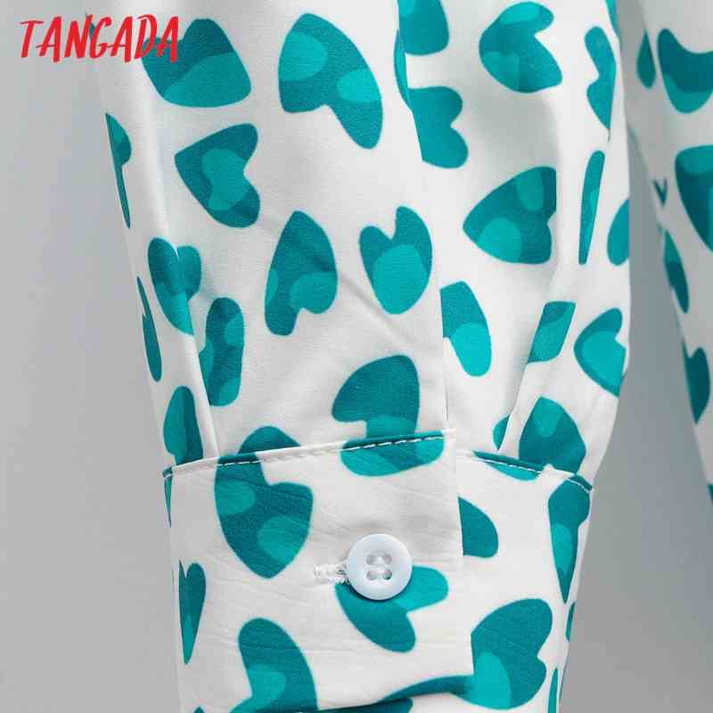 Women Blue Heart Print Blouse Long Sleeve Chic Female Office Lady Shirt Blusas Femininas 1F105 210416