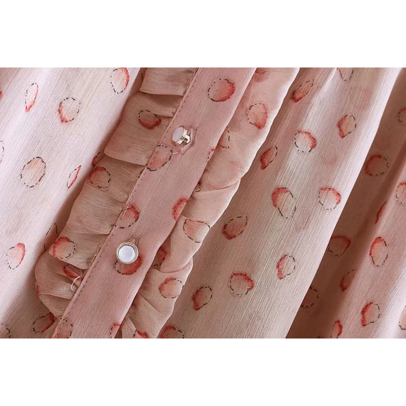 Sweet Small Fruit Print Ruffles Silk Blouse Spring Summer Cute Girls Stand Shirts Long Sleeve Casual Female Blusas 210520