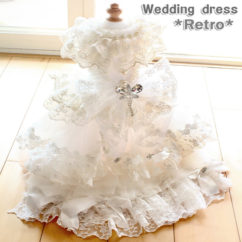 handmade dog apparel clothes pet wedding trailing dress gorgeous white lace Princess Gown poodle Maltese