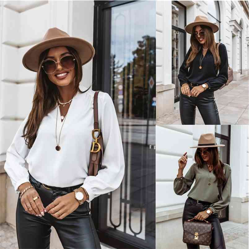 Autumn And Winter Long-sleeved Solid Color V-neck Fashion Simple Ladies Casual Black White Pullover Women Blouse Oversized 210517
Autumn And Winter Long-sleeved Solid Color V-neck Fashion Simple Ladies Casual Black White Pullover Women Blouse Oversized 210517