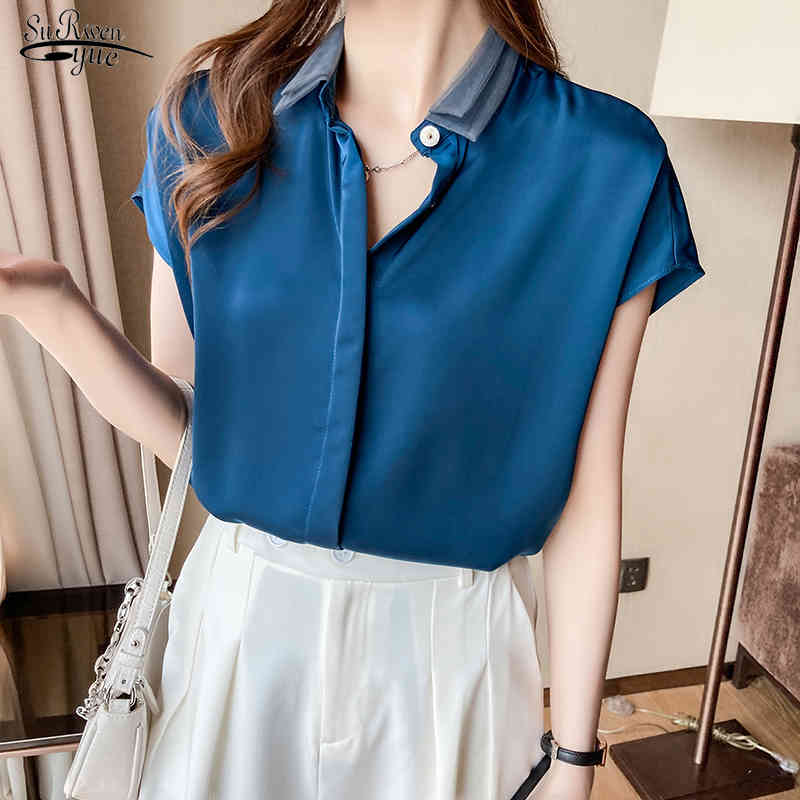 Summer Satin Shirt Loose Thin Tops Chic Mesh Collar Women Simple White Plus Size Blouse Camisas Mujer 13897 210521, Blue
Summer Satin Shirt Loose Thin Tops Chic Mesh Collar Women Simple White Plus Size Blouse Camisas Mujer 13897 210521, Blue