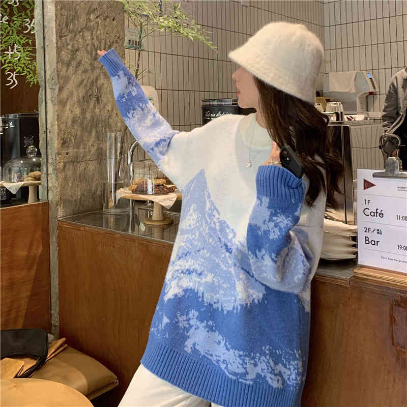 autumn winter korean style loose Snow Mountain Sweaters thick warm Knitted Sweaters and pullovers womens (C8202) 210423
