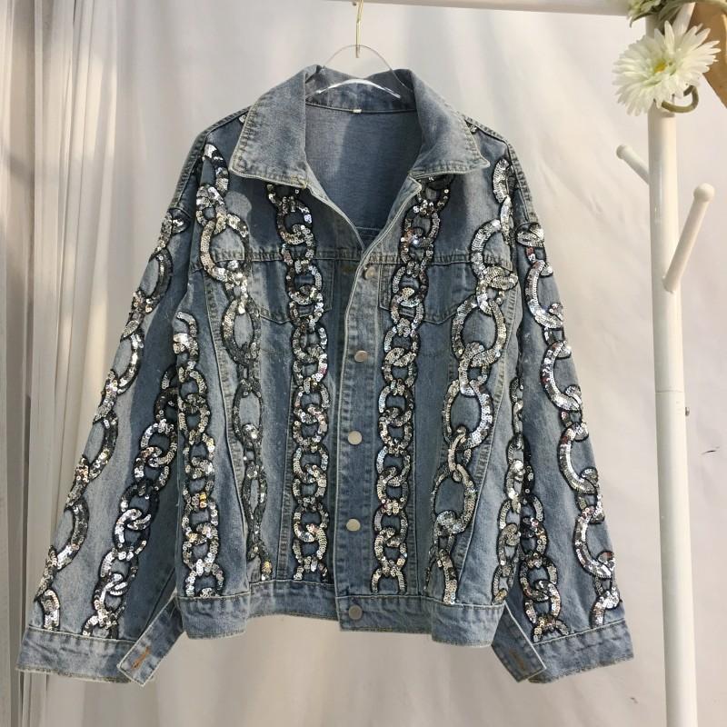 Women's Jackets 2021 Autumn Thai Tide Brand Heavy Industry DIY Sequins Imitation Chain Loose Denim Jacket, Black;brown
Women's Jackets 2021 Autumn Thai Tide Brand Heavy Industry DIY Sequins Imitation Chain Loose Denim Jacket, Black;brown