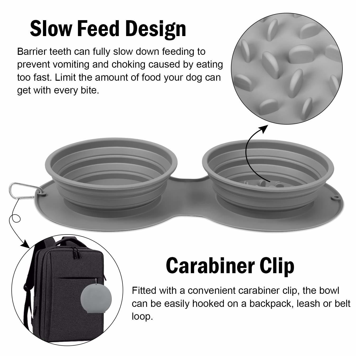 Pet Slow Feeder Bowls Double Collapsible Foldable Dual Bowls Portable Dog Licking Plate Pet Meal Plate Anti Choking Food Feeding