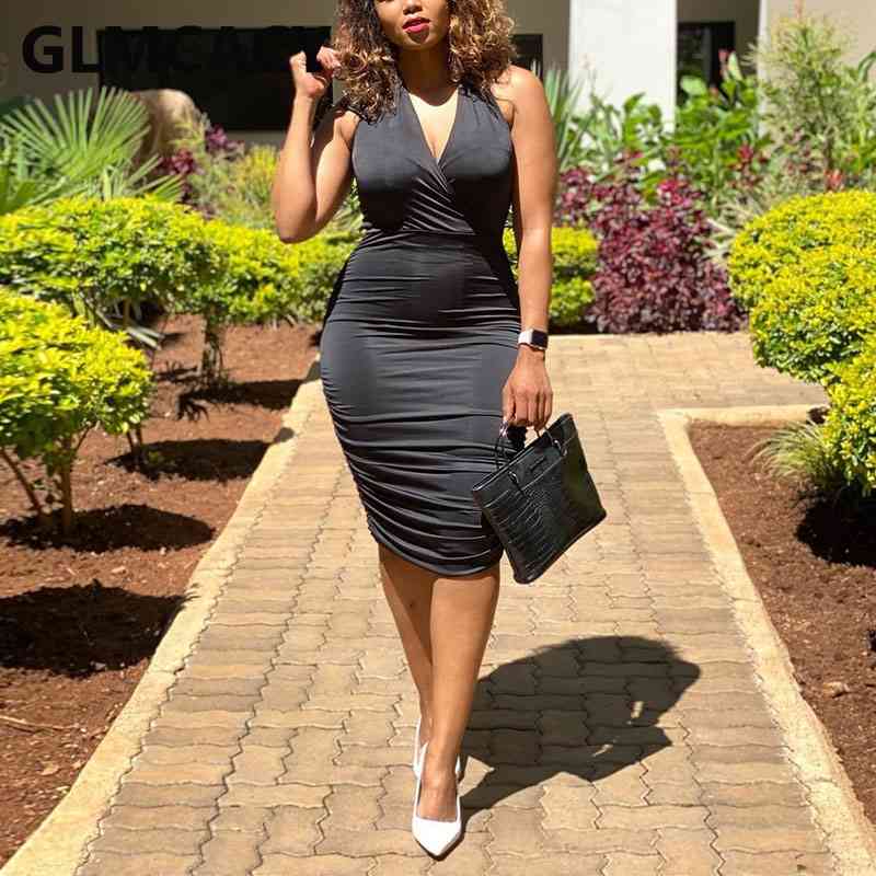 Women Halter Backless Plunge V-neck Solid Knee-length Dress 210702