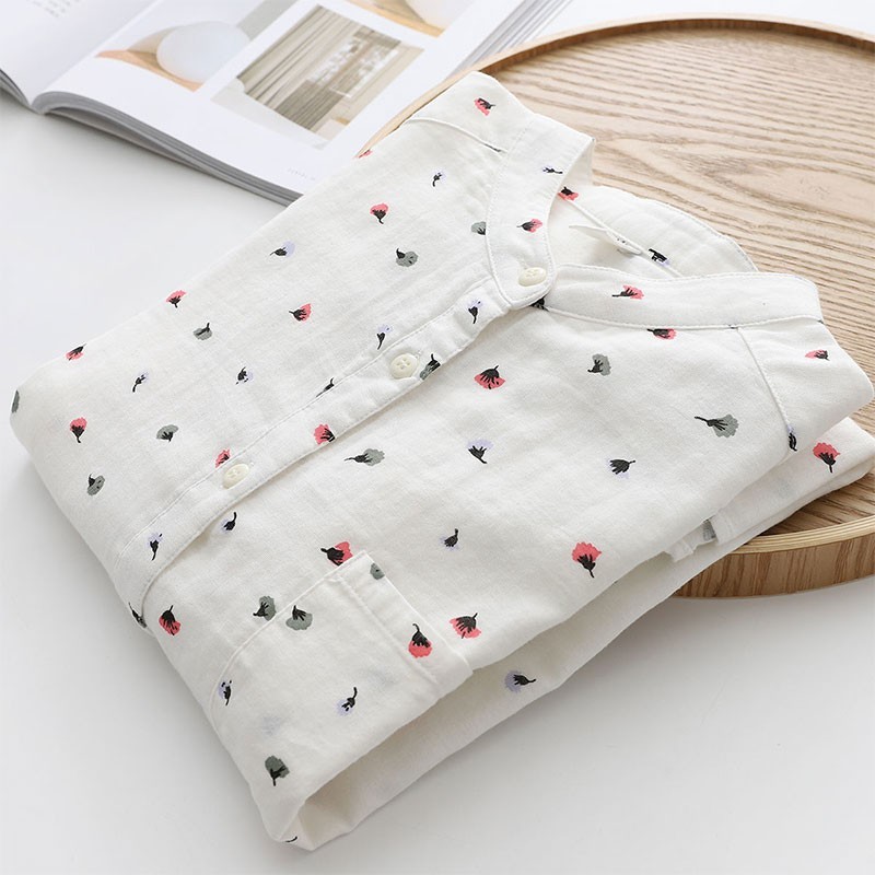 Spring Autumn Arts Style Women Long Sleeve Loose White Shirt 100% Cotton Flower Print Casual Blouse Femme Tops S92 210512