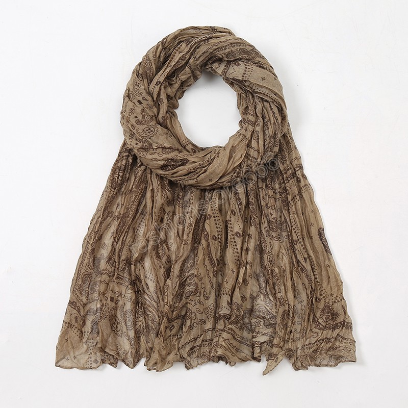 Fashion Crinkle Pleated Printed Hijab Scarf Women Muslim Shawls Headscarf Cotton Viscose Head Wrap Bandana Foluard Turbans