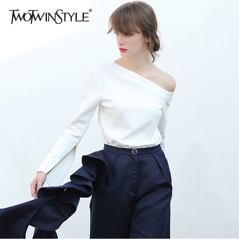 TWOWINSYLE White Minimalist Shirt For Women Asymmetrical Collar Flare Sleeve Casual Shirts Female Fashion Clothing 210524
TWOWINSYLE White Minimalist Shirt For Women Asymmetrical Collar Flare Sleeve Casual Shirts Female Fashion Clothing 210524