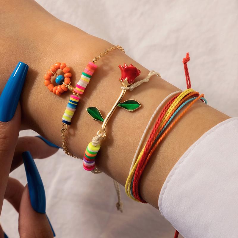 Charm Bracelets Trendy Rose Flowers Beaded For Women Colorful Soft Pottery Rope Adjustable Bangle Bohemian Jewelry 3pcs/set, Golden;silver
Charm Bracelets Trendy Rose Flowers Beaded For Women Colorful Soft Pottery Rope Adjustable Bangle Bohemian Jewelry 3pcs/set, Golden;silver
