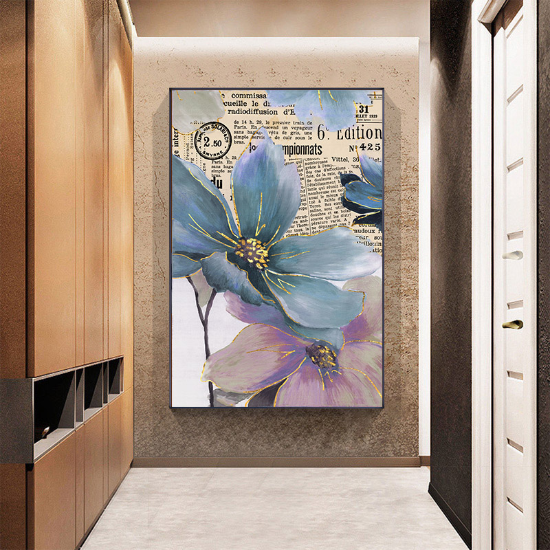 Nordic Style Art Cuadros Prints Wall Decorations Canvas Paintings Pink Blue Flowers Poster Gold Lines Floral Room Home Decor