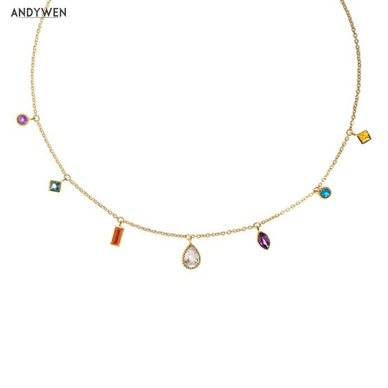 ANDYWEN Winter 925 Sterling Silver Gold Zircon Charm Choker Necklace Long Chain 2*3mm 4*6mm Colorful Women Wedding Party Jewels
ANDYWEN Winter 925 Sterling Silver Gold Zircon Charm Choker Necklace Long Chain 2*3mm 4*6mm Colorful Women Wedding Party Jewels