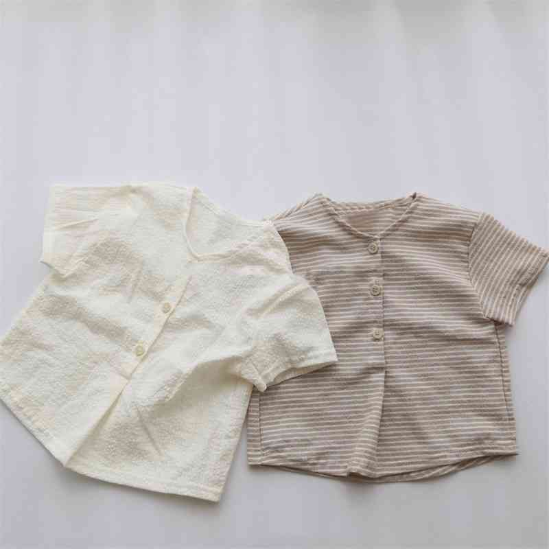 Korean children's clothing v-neck pleated tops for boys and girls style thin summer breathable short sleeves 1017 19 210622