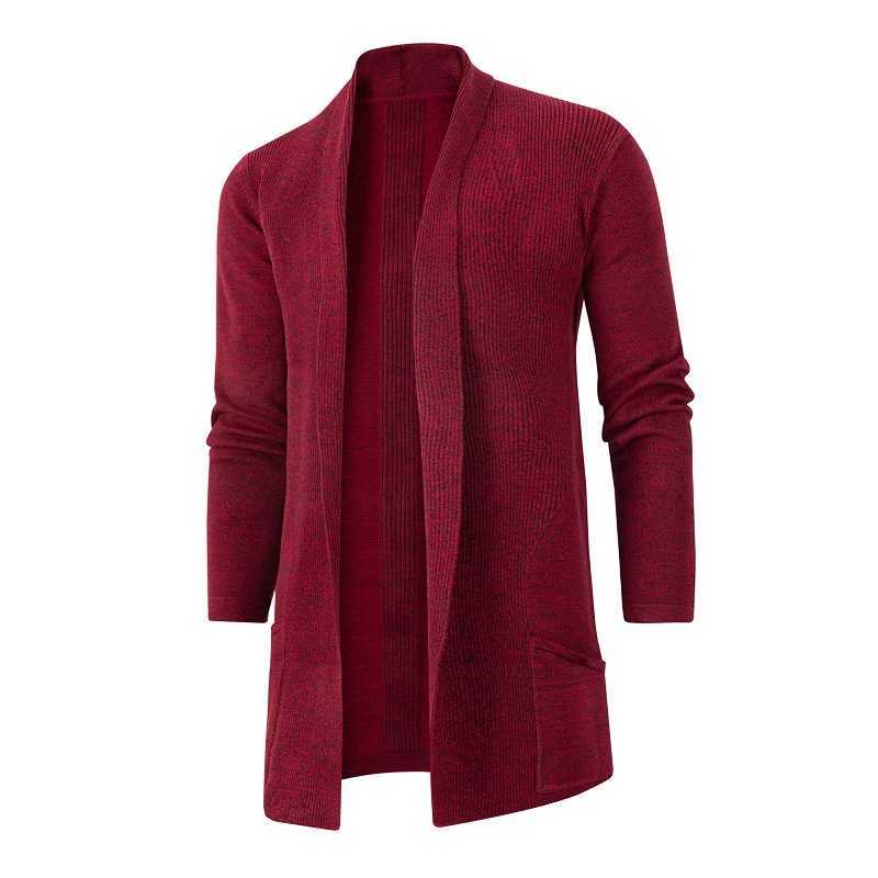 2021 Spring and Autumn Men's Mid-length Korean Slim Trench Coat Men's Knitwear Large Size All-match Casual Cardigan Jacket Y0907