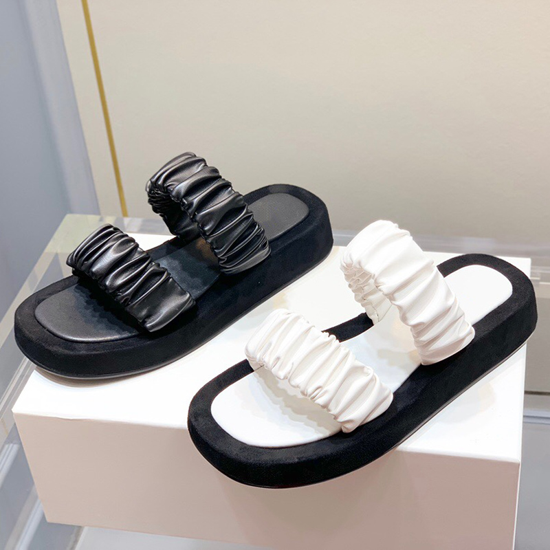 High quality flat slippers Fashion Genuine leather sandals elastic folds Two bands women shoe 3CM Thick bottom Causal shoes womens sandal sl, Black
High quality flat slippers Fashion Genuine leather sandals elastic folds Two bands women shoe 3CM Thick bottom Causal shoes womens sandal sl, Black