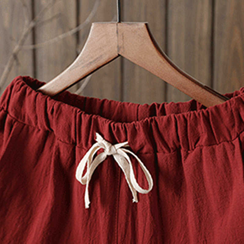 Summer Shorts Women Cotton Linen Trousers feminino Women's Elastic Wasit Home Loose Casual plus size with Pocket 210714