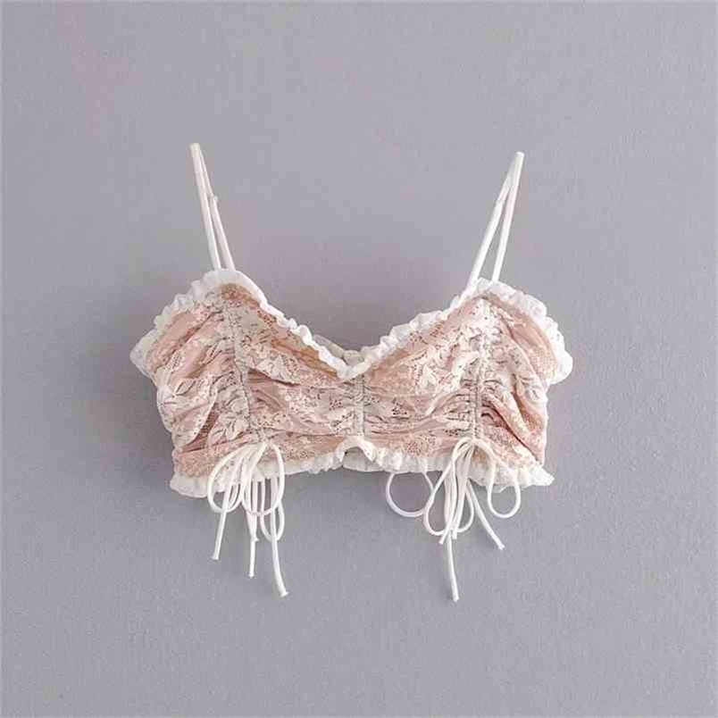 Vintage Chic Lace Ruffles Camis Tops Women Sexy Drawstrings Adjustable Straps Tops Elegant Ladies Chic Camisole 210407