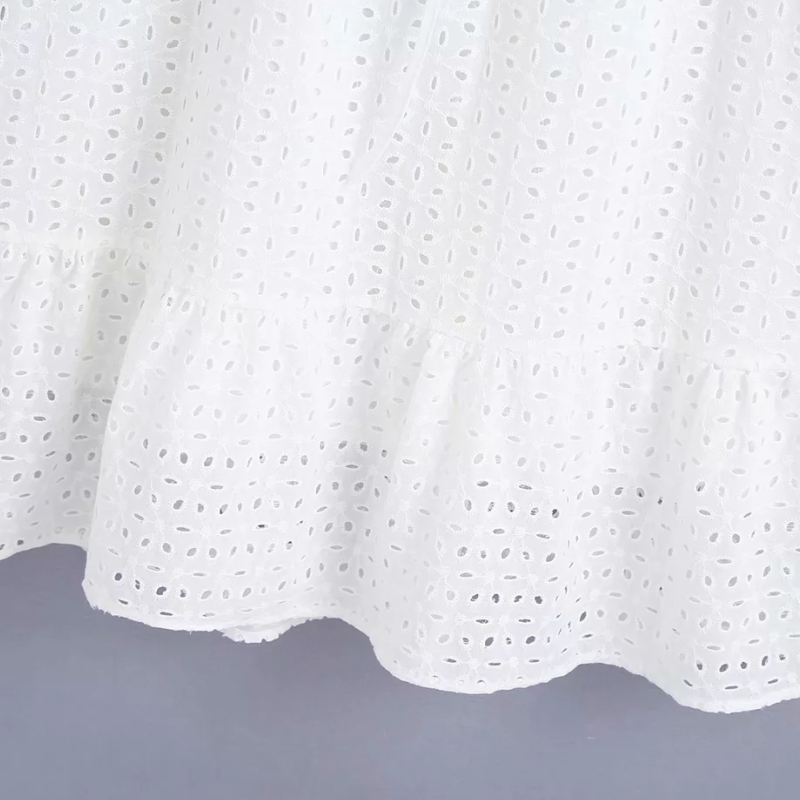 Spring Women Hollow Embroidery V Neck Midi Dress Female Three Quarter Sleeve Clothes Casual Lady Loose Vestido D7501 210430