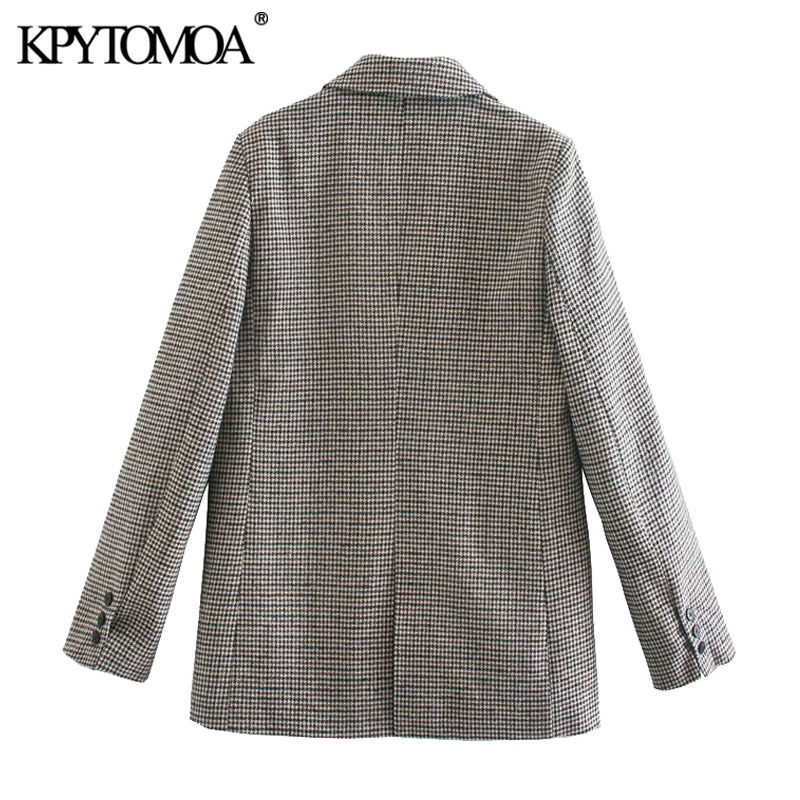Women Fashion WIth Pockets Houndstooth Blazer Coat Long Sleeve Back Vents Female Outerwear Veste Femme 210420