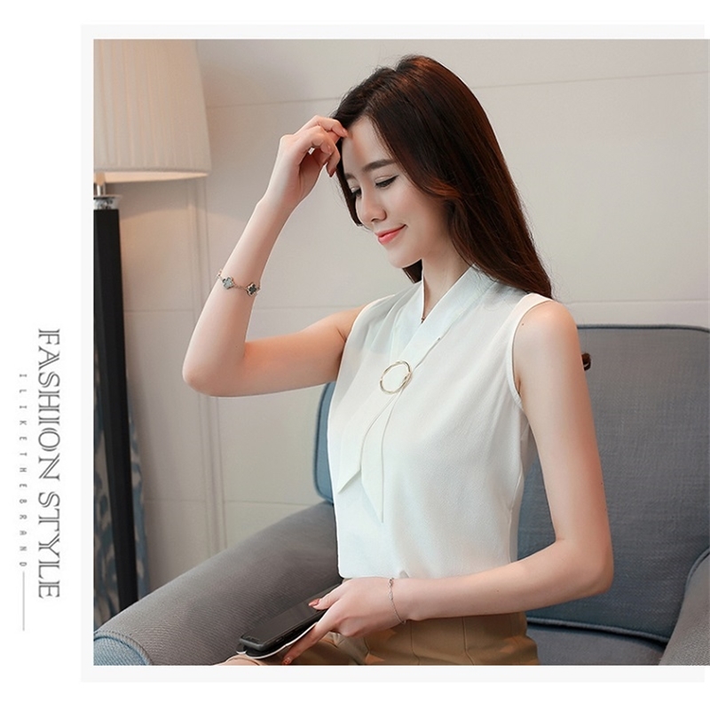 Summer Solid Casual Fashion Women Blouses Sleeveless Elegant Chiffon Top Vest Korean Soft Female Clothing Blusa 0234 40 210506