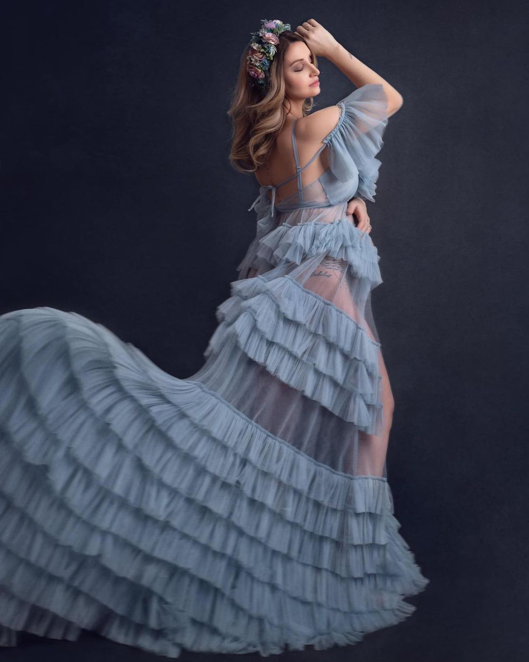 Sexy Off Shoulder Sleepwear Maternity Photography Tiered Skirts Short Sleeve Nightdress For Pregnant Women Fancy Pregnancy Dress Gown Photo Shoot