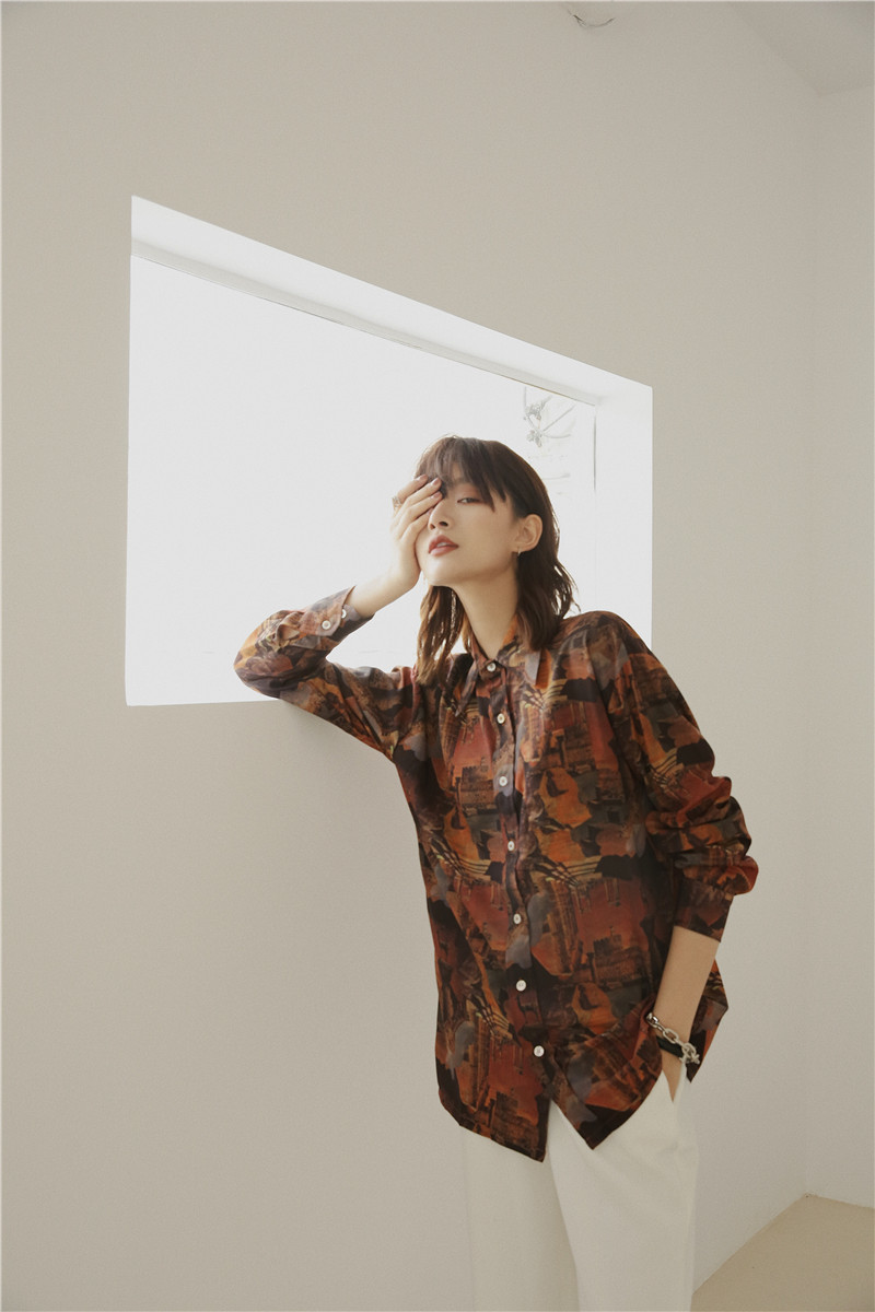 Camp Style Vintage Shirt Long Sleeve Blouse Print Button Down For Women Arrival Fashion 210427