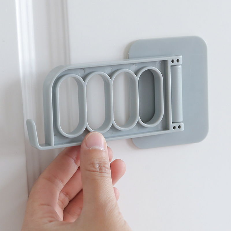 Wall Mounted Folding Clothes Hanger Rack 4-Hook Hook Holder Plastic Drying Rack Sticky Closet Organizer Home Storage Rack