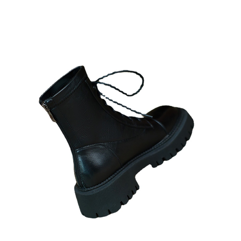 Wonen Soft Leather Short Boots British Style Thick-soled Motorcycle Martin Boots