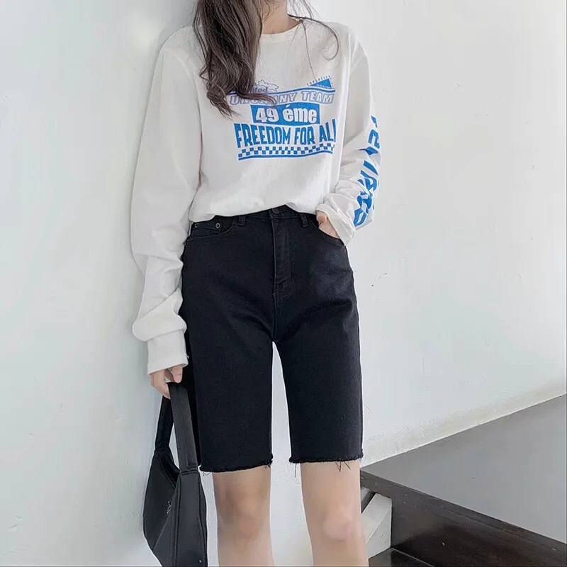 Summer Hurr Hem Tassel Straight Knee length Jeans High Waist Short Pants Casual Women Loose Denim Trousers White 210429