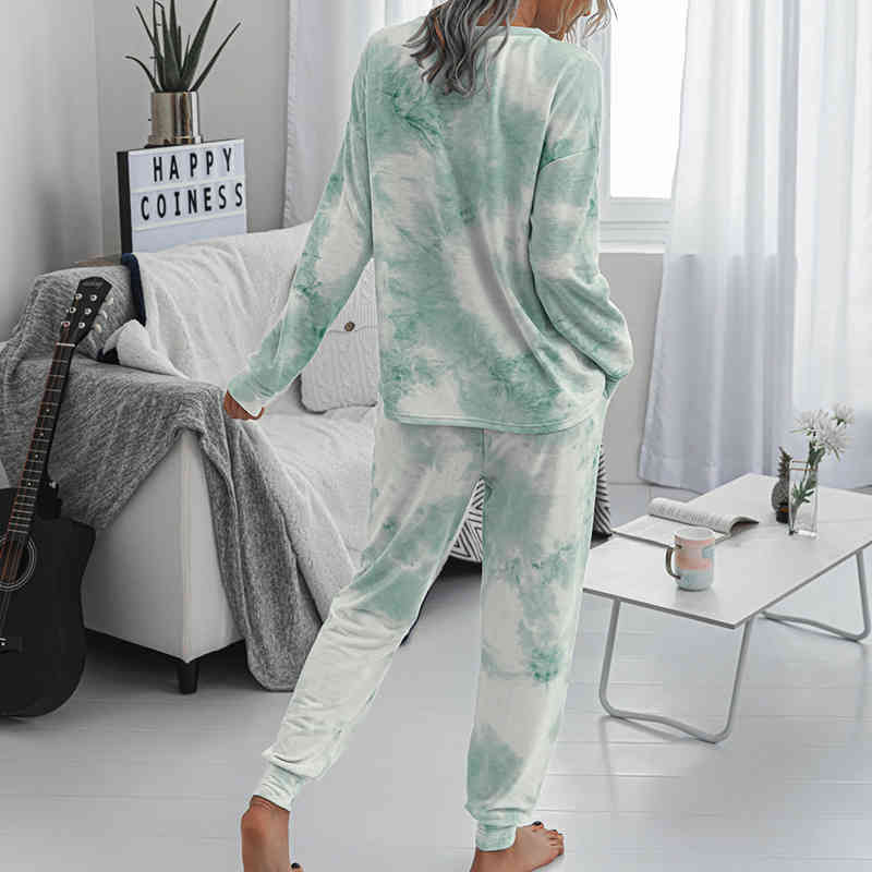 Wonder casual Tie-dye suits plus size loose long sleeve pink over elastic waist ladies 210510